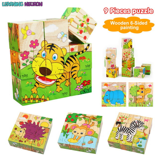 3D Zoo Animals Six Face Block Puzzle (6 in1 Jigsaw Toys)